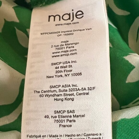 Maje Green White Floral Print Silk Button Down Blouse Size 3 (US L) - Picture 10 of 13